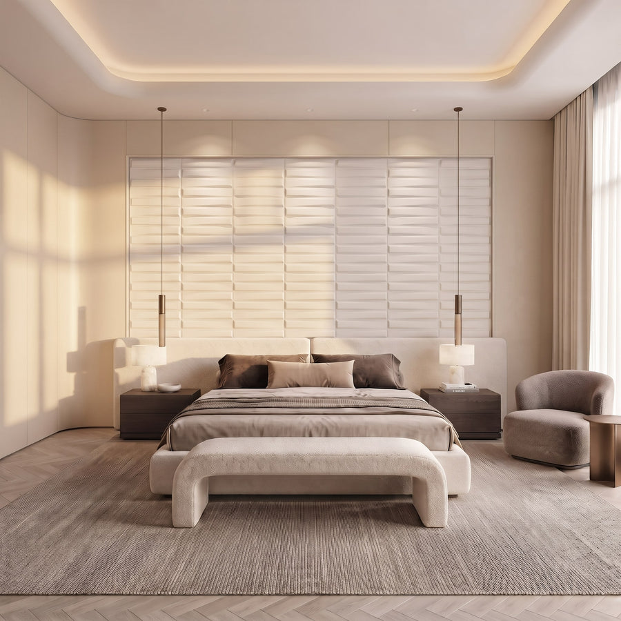 Illusory Square 3D Leather Wall Panel in Classic White