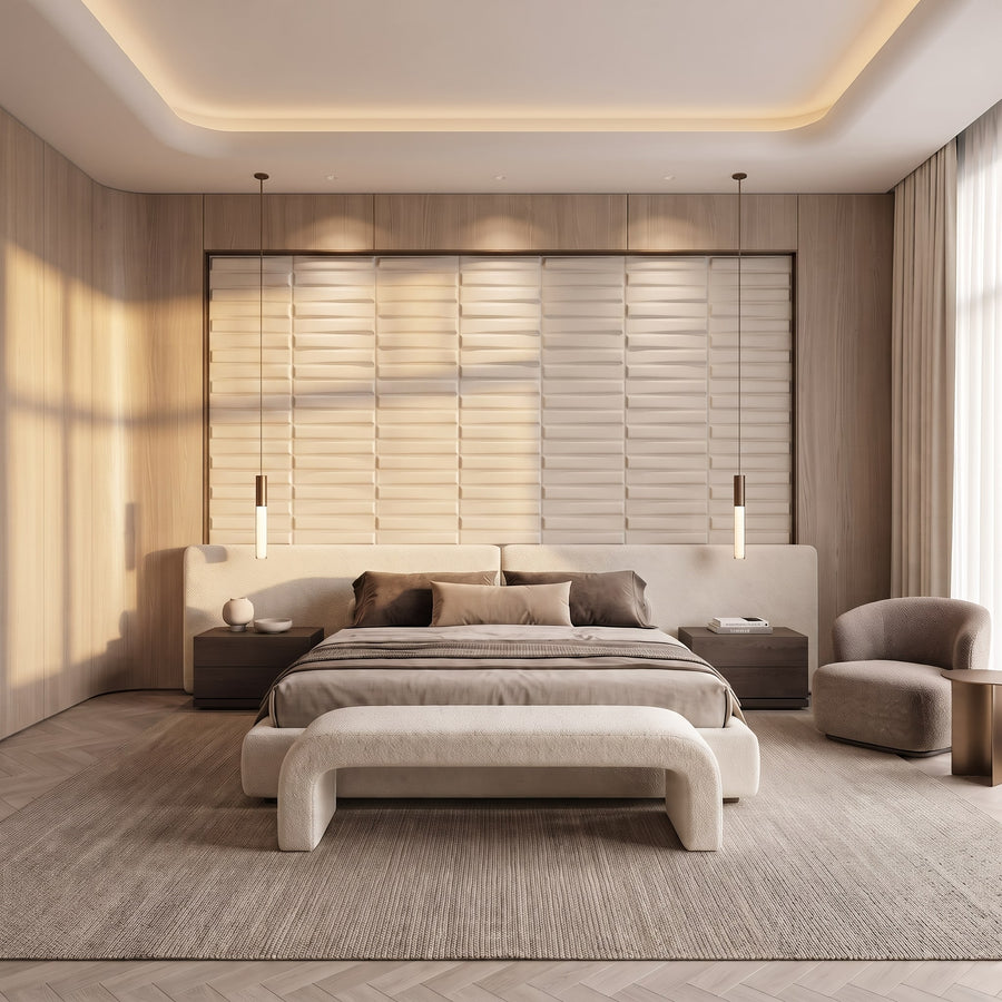 Illusory Square 3D Leather Wall Panel in Beige White