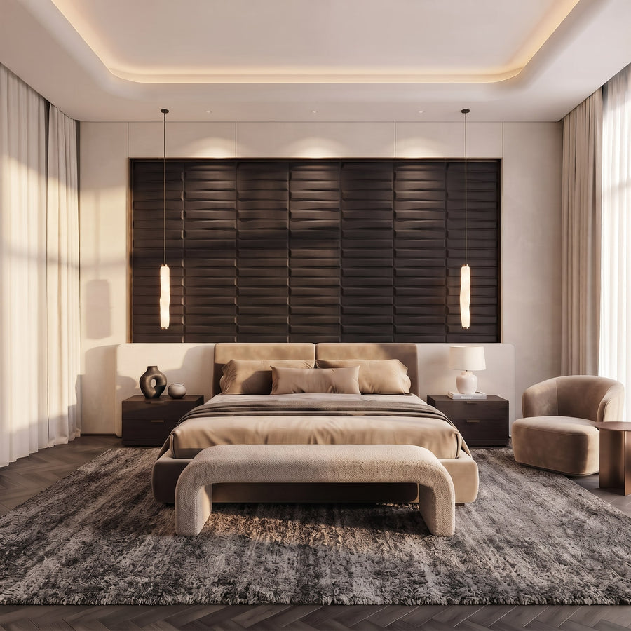 Illusory Square 3D Leather Wall Panel in Dark Brown