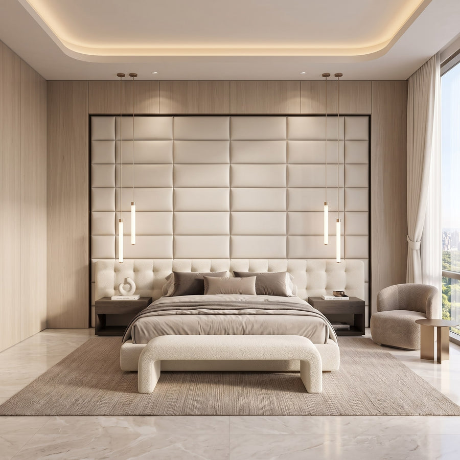 Recta Vera 3D Leather Wall Panel in Beige White