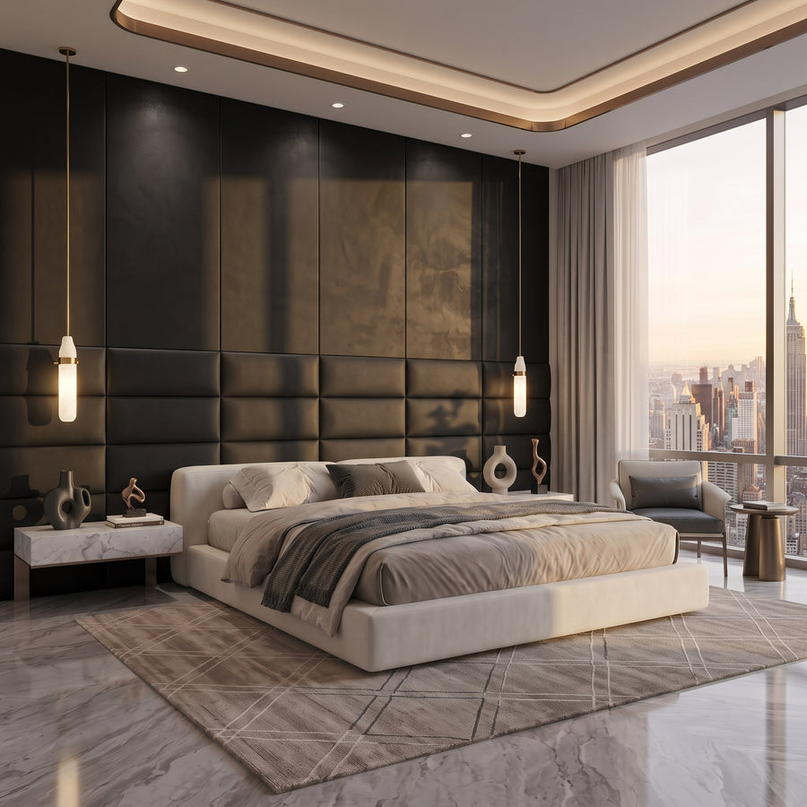 Recta Vera 3D Leather Wall Panel in Black