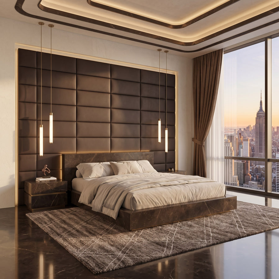 Recta Vera 3D Leather Wall Panel in Dark Brown