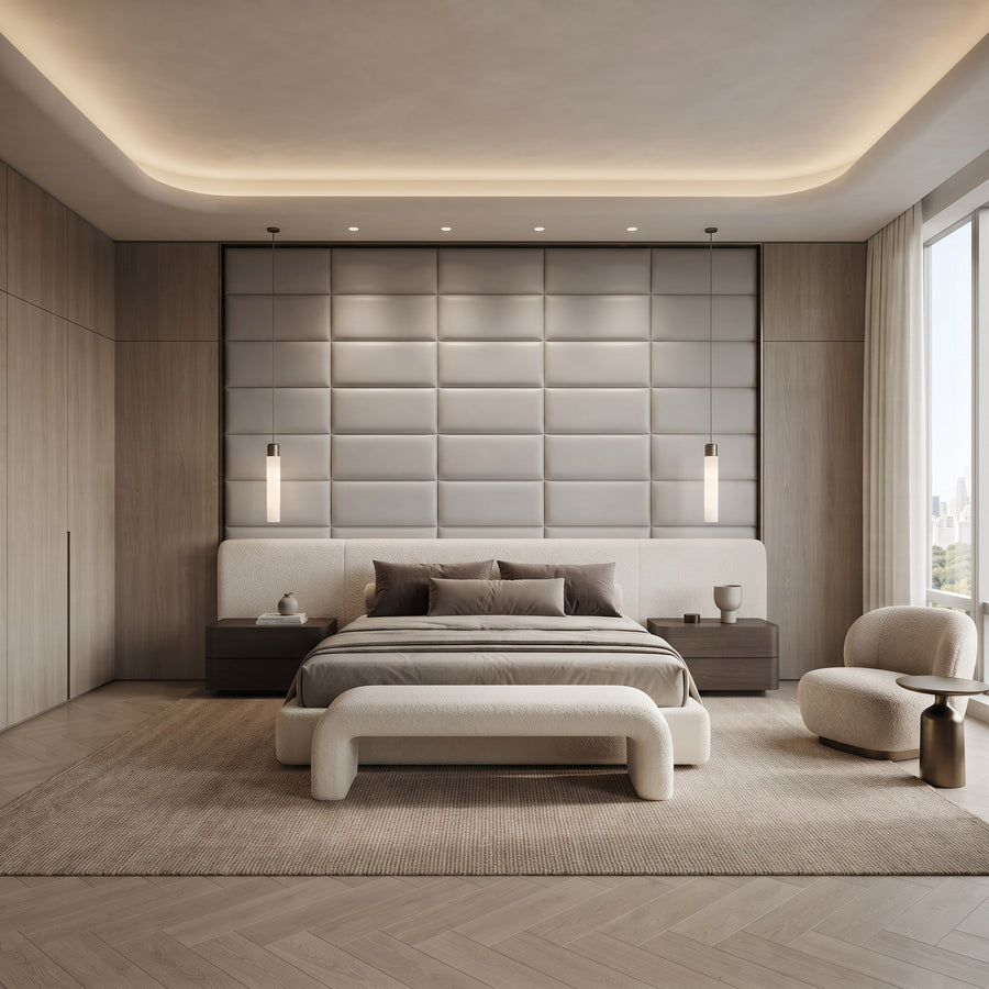 Recta Vera 3D Leather Wall Panel in Light Grey