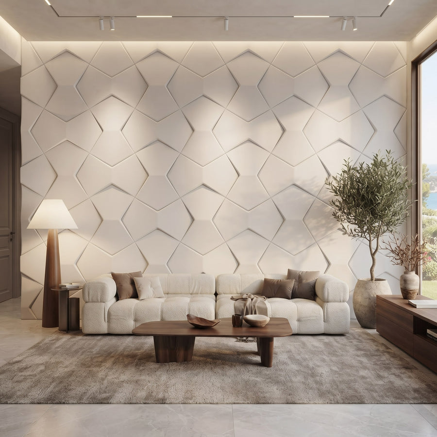 Bowtie Geometric 3D Leather Wall Panel in Classic White