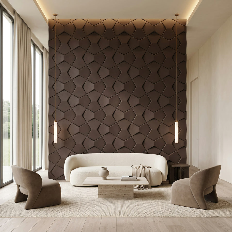 Bowtie Geometric 3D Leather Wall Panel in Dark Brown