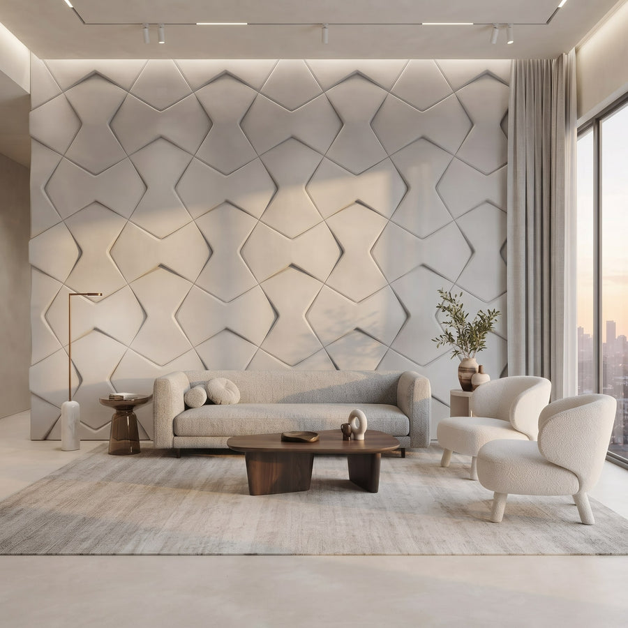 Bowtie Geometric 3D Leather Wall Panel in Light Grey