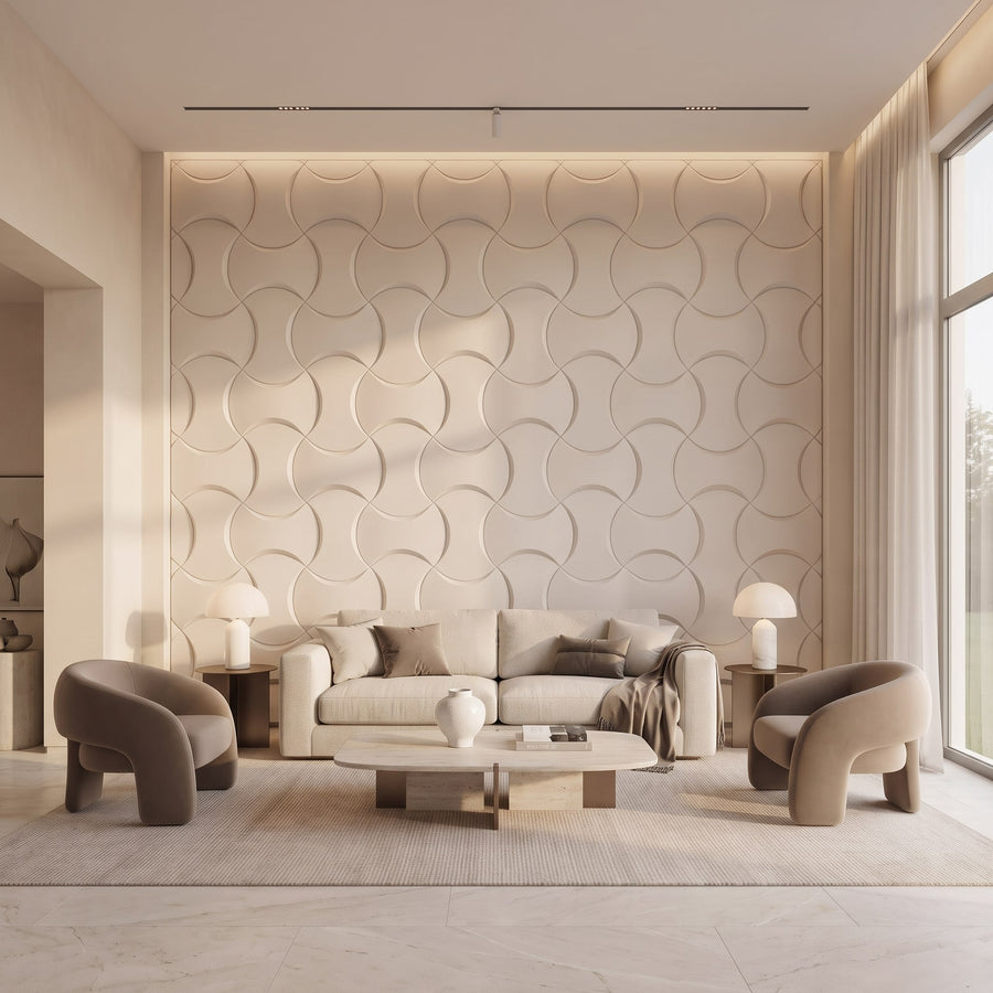 Coco Geometric 3D Leather Wall Panel in Beige White