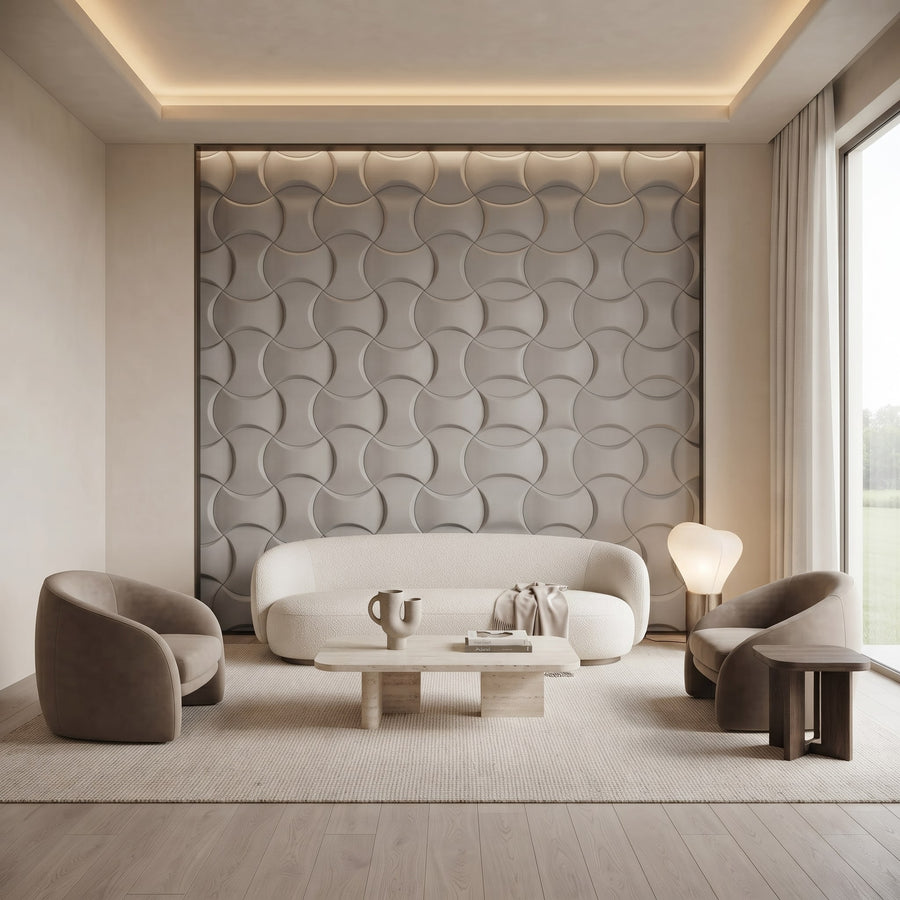 Coco Geometric 3D Leather Wall Panel in Light Grey