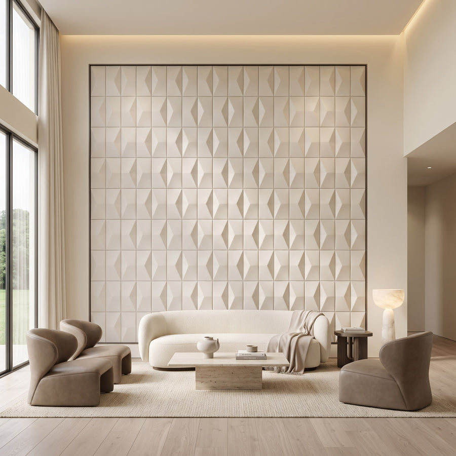 Flawless Square 3D Leather Wall Panel in Classic White
