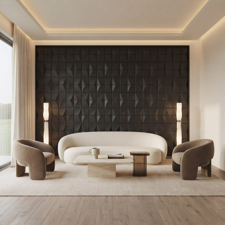 Flawless Square 3D Leather Wall Panel in Black