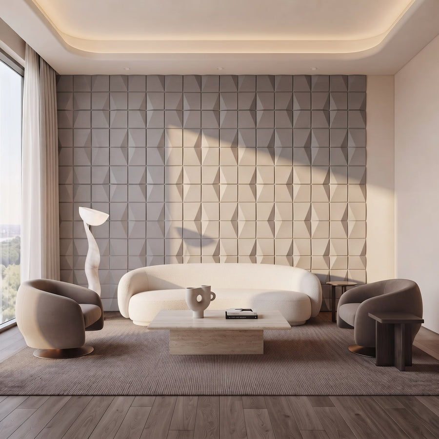 Flawless Square 3D Leather Wall Panel in Grey