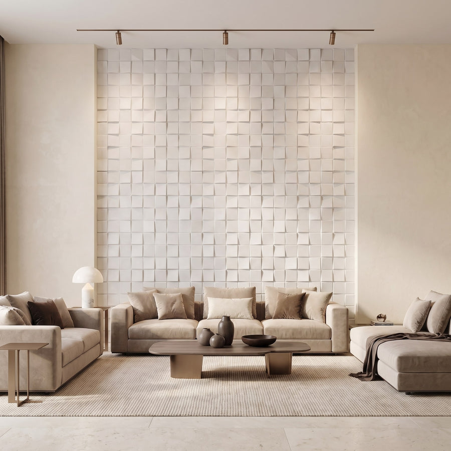 Ubiquitous Square 3D Leather Wall Panel in Classic White