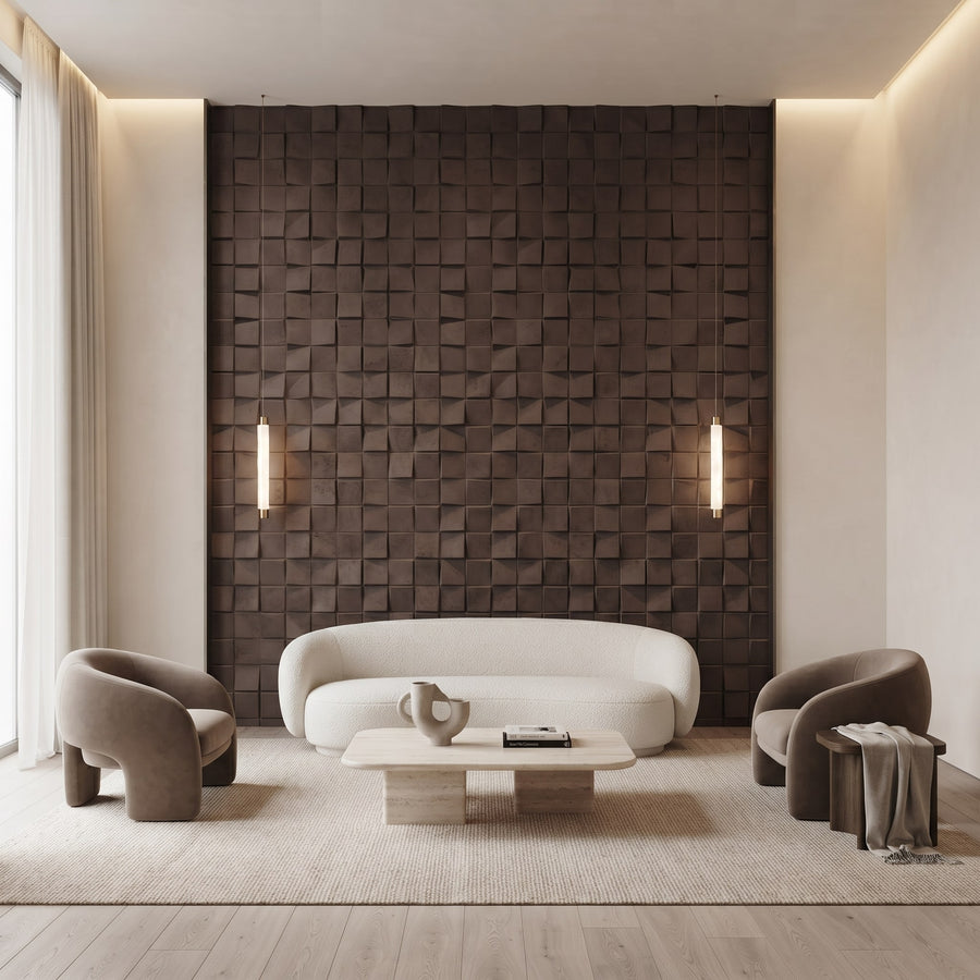 Ubiquitous Square 3D Leather Wall Panel in Dark Brown