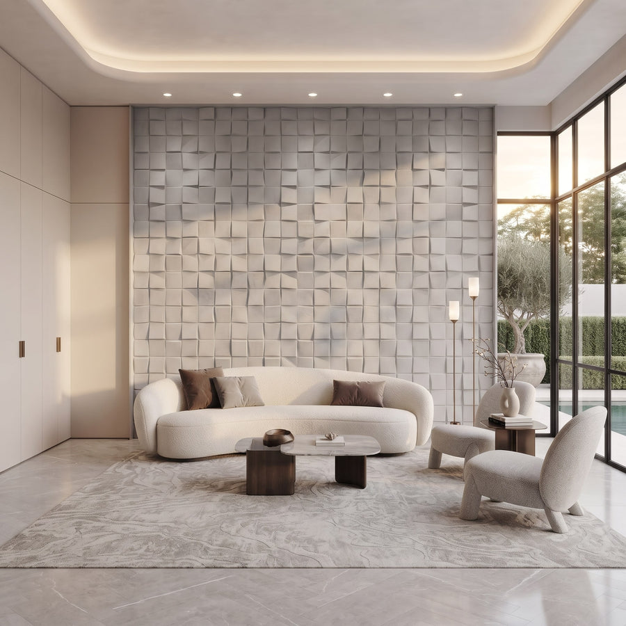 Ubiquitous Square 3D Leather Wall Panel in Light Grey