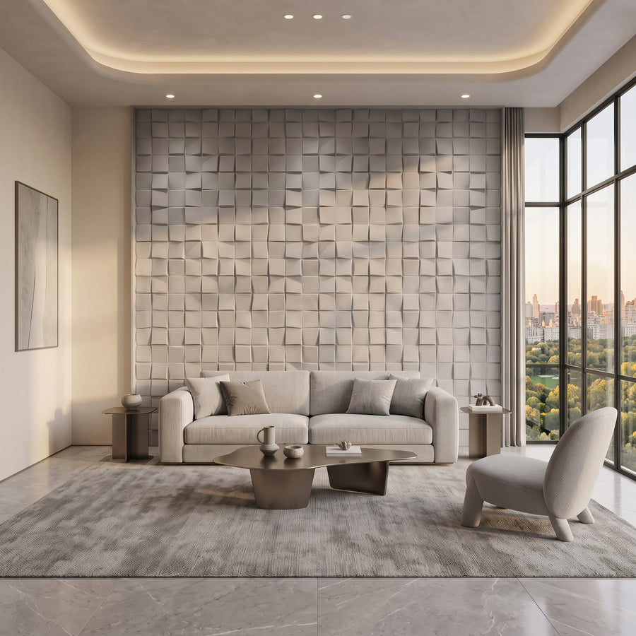 Ubiquitous Square 3D Leather Wall Panel in Grey