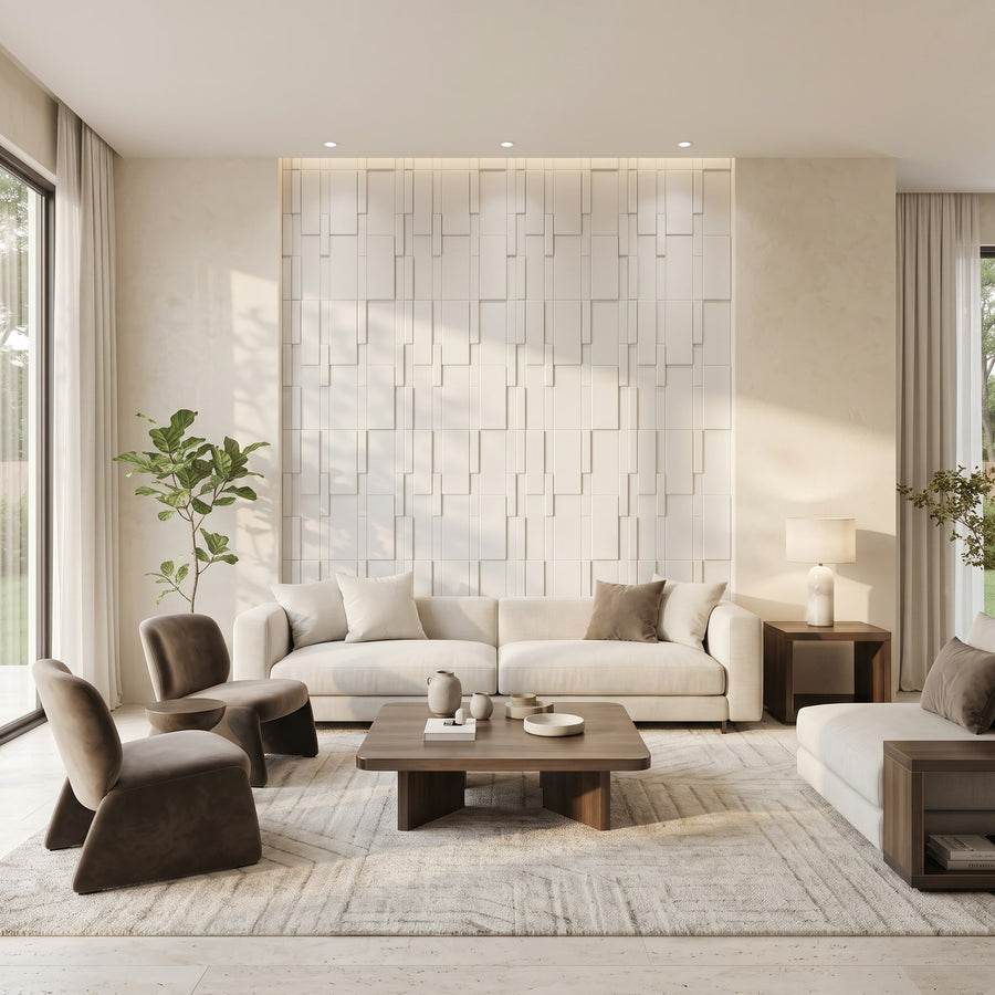 Flux Square 3D Leather Wall Panel in Classic White