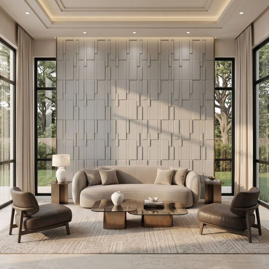 Flux Square 3D Leather Wall Panel in Light Grey