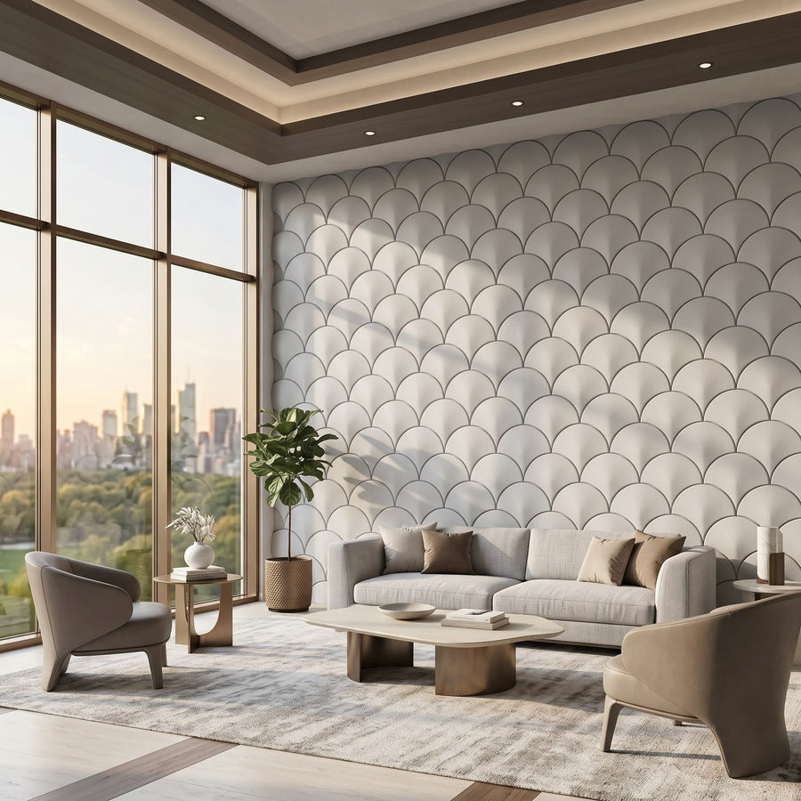 Mermaid Scales Geometric 3D Leather Wall Panel in Light Grey