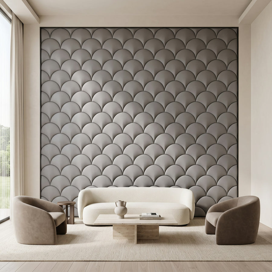 Mermaid Scales Geometric 3D Leather Wall Panel in Grey