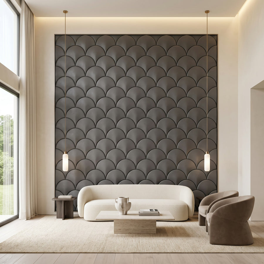 Mermaid Scales Geometric 3D Leather Wall Panel in Charcoal Grey