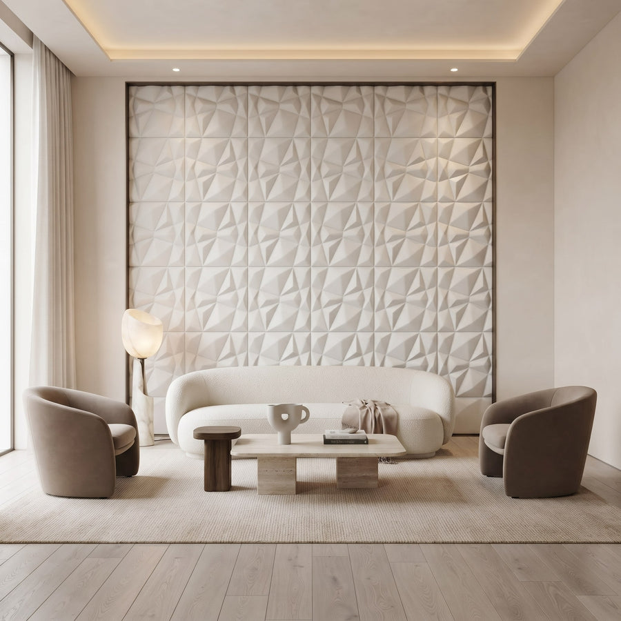 Diamond Fever Square 3D Leather Wall Panel in Classic White