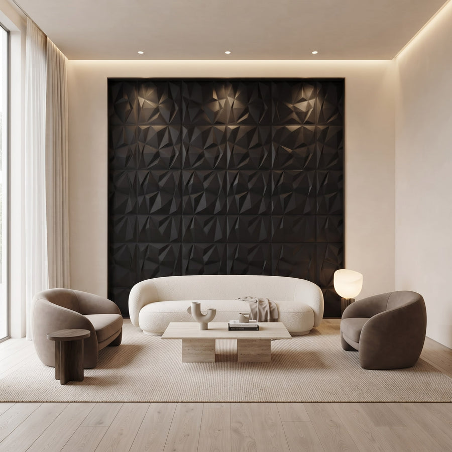 Diamond Fever Square 3D Leather Wall Panel in Black