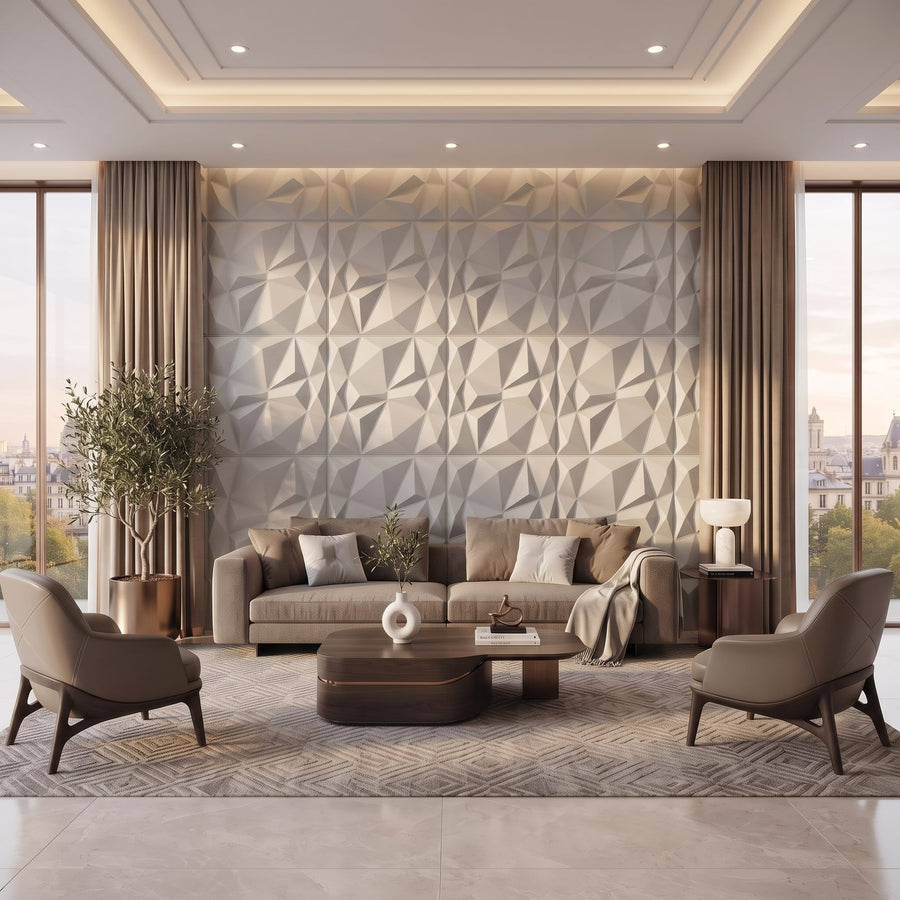 Diamond Fever Square 3D Leather Wall Panel in Light Grey