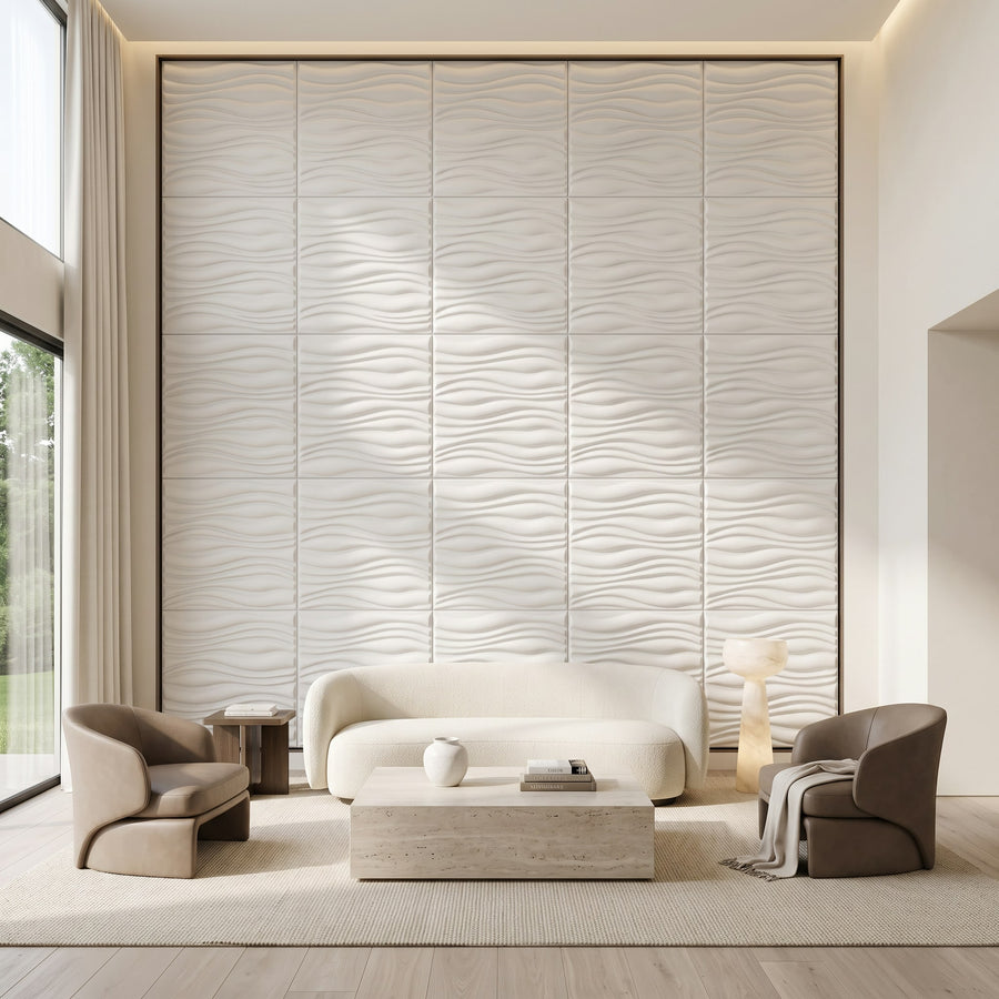 Gnarly Square 3D Leather Wall Panel in Classic White