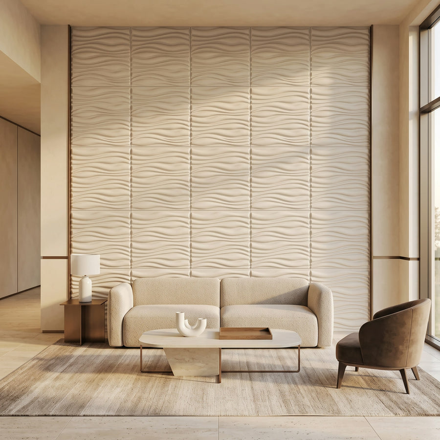Gnarly Square 3D Leather Wall Panel in Beige White
