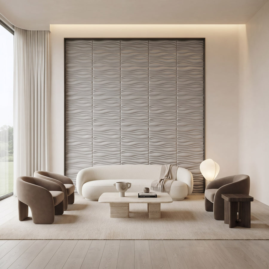 Gnarly Square 3D Leather Wall Panel in Light Grey