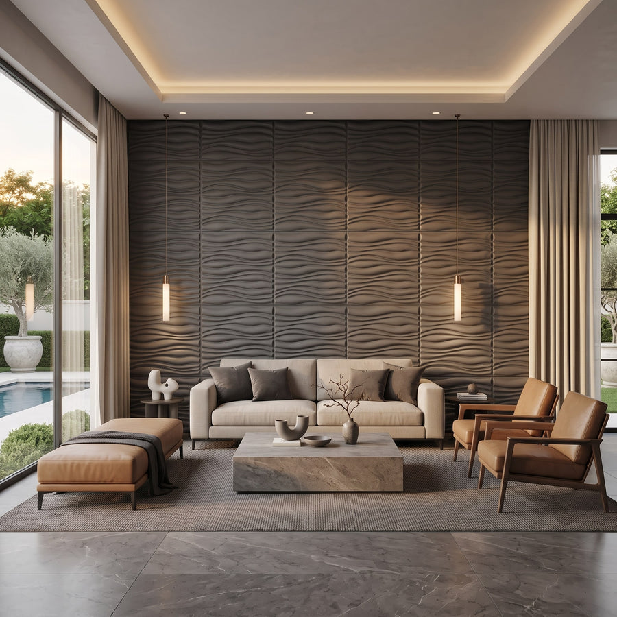 Gnarly Square 3D Leather Wall Panel in Charcoal Grey