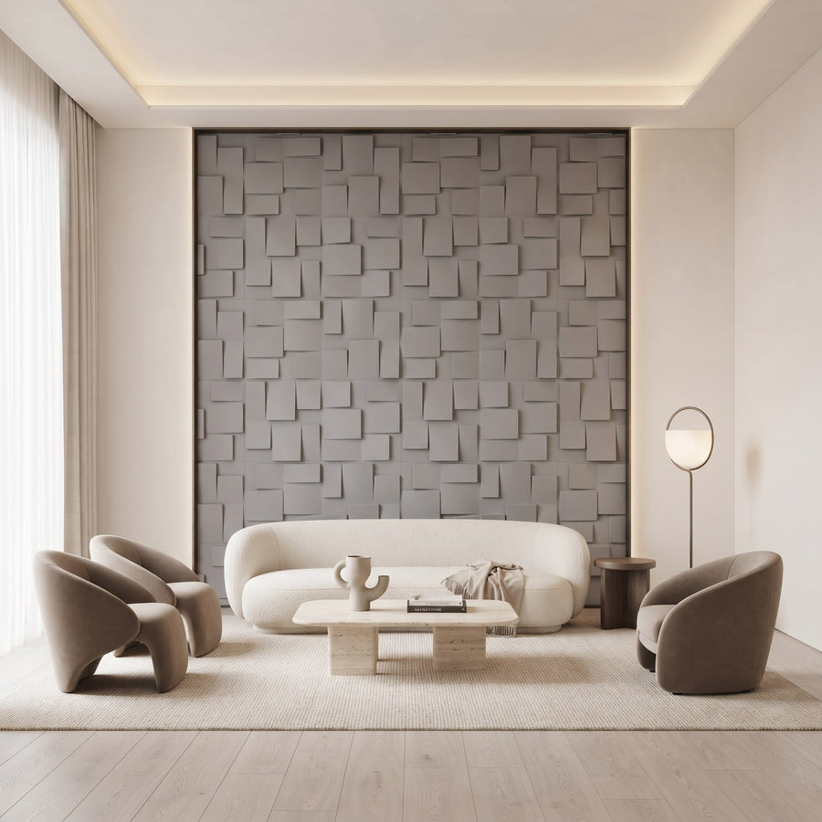 Rubik Square 3D Leather Wall Panel in Grey