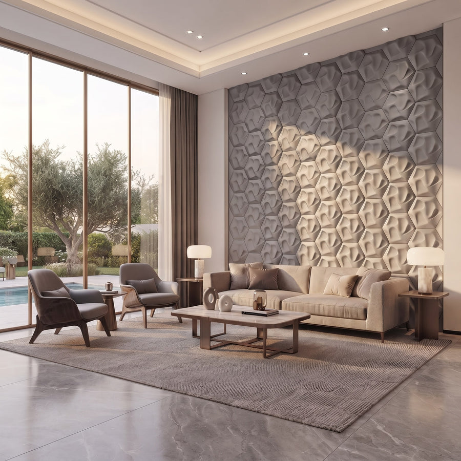 Speck Hexagon 3D Leather Wall Panel in Grey