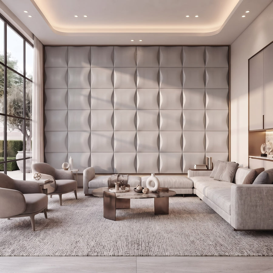 Sahara Square 3D Wall Panel in Light Grey