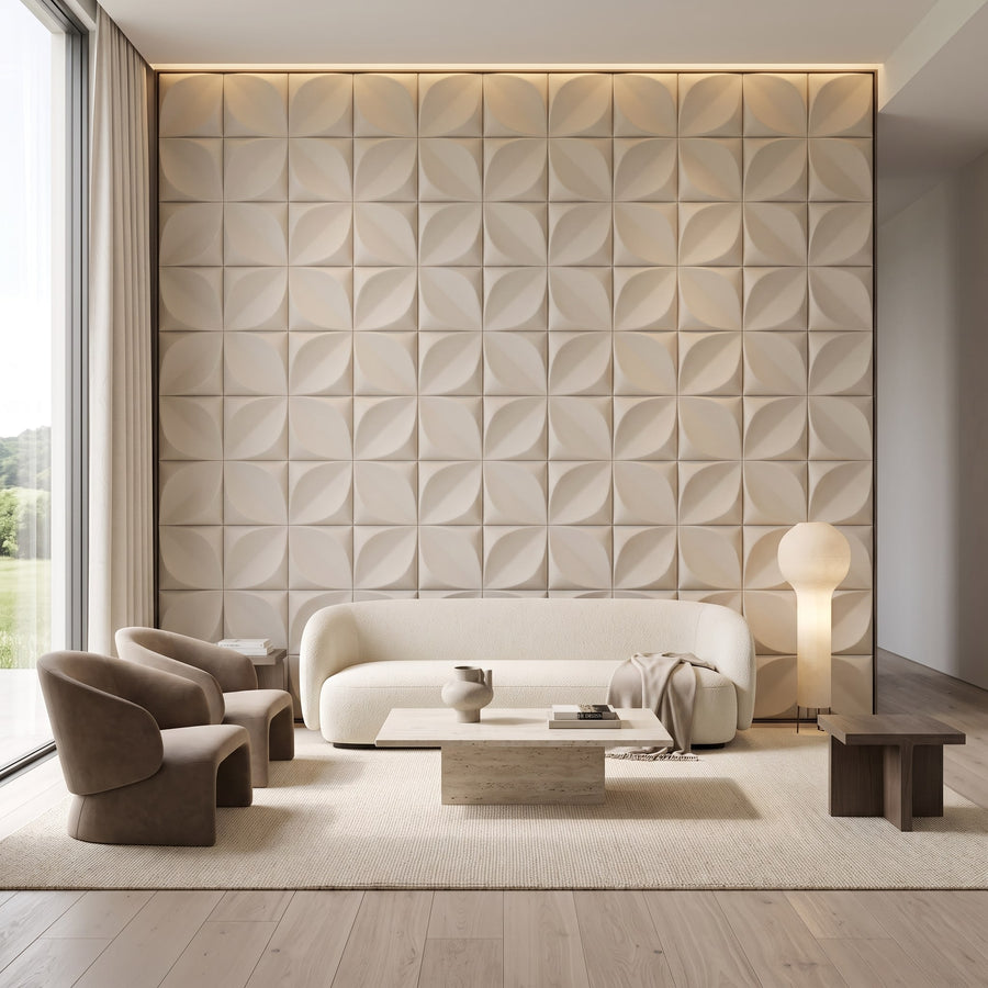Florapod Square 3D Leather Wall Panel in Beige White