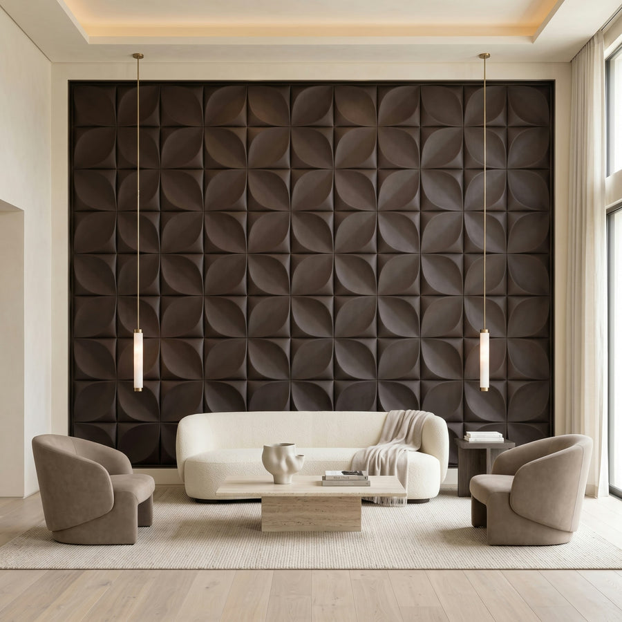 Florapod Square 3D Leather Wall Panel in Dark Brown