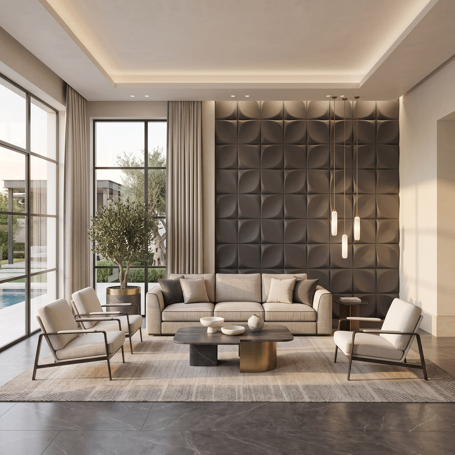 Florapod Square 3D Leather Wall Panel in Charcoal Grey