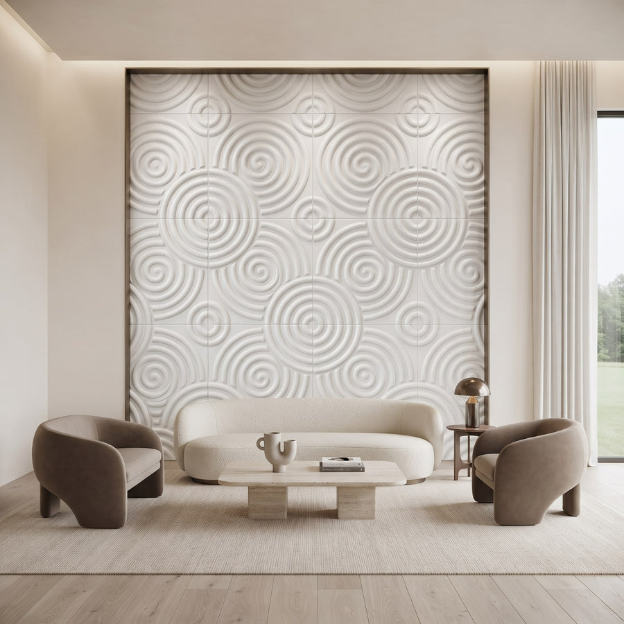Hypnotized Square 3D Leather Wall Panel in Classic White