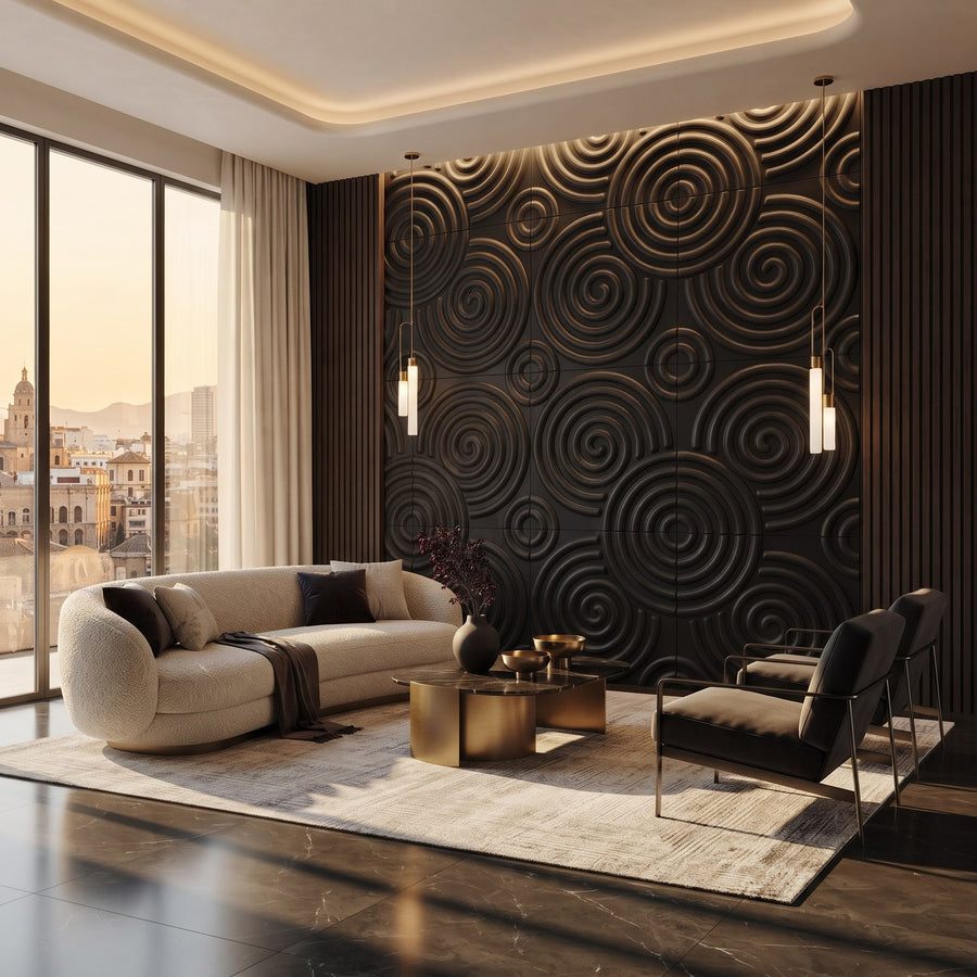 Hypnotized Square 3D Leather Wall Panel in Black