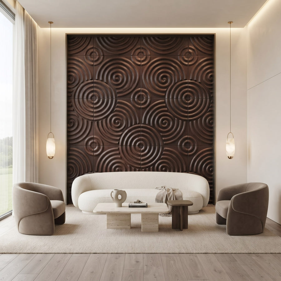 Hypnotized Square 3D Leather Wall Panel in Dark Brown