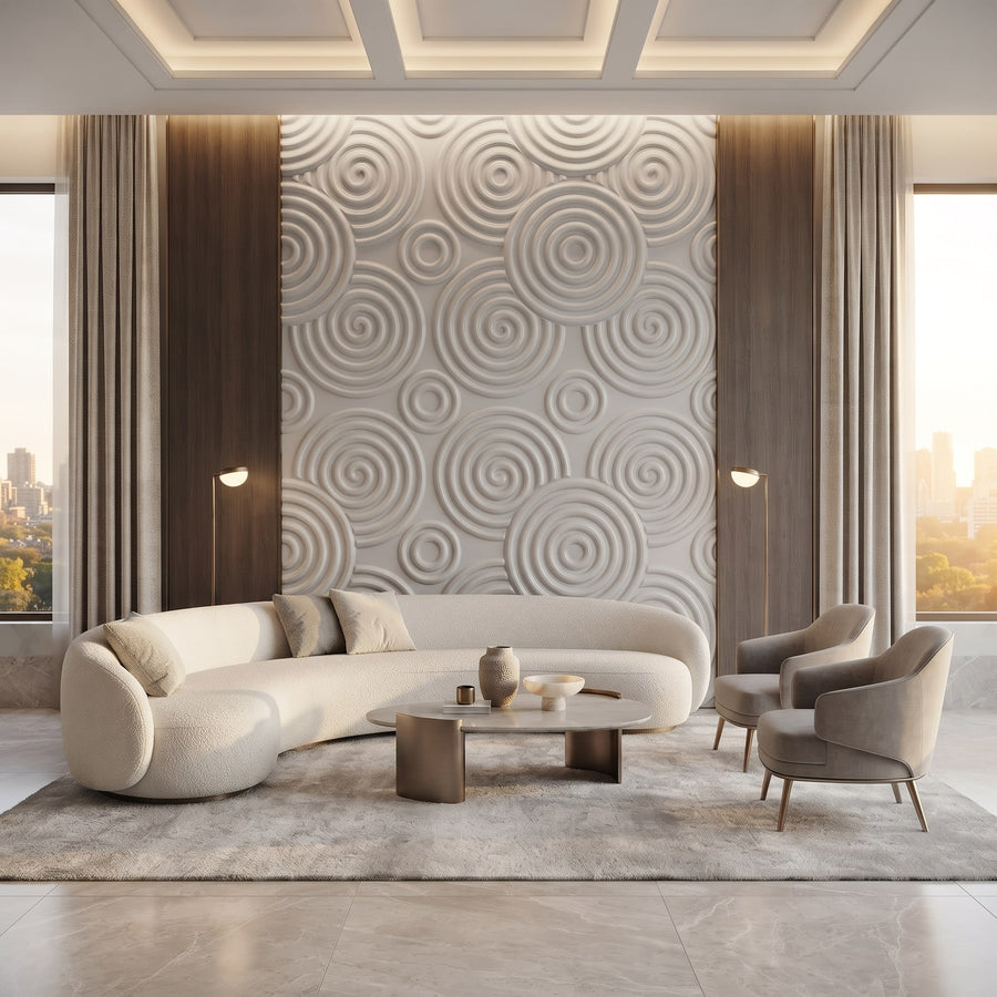 Hypnotized Square 3D Leather Wall Panel in Light Grey