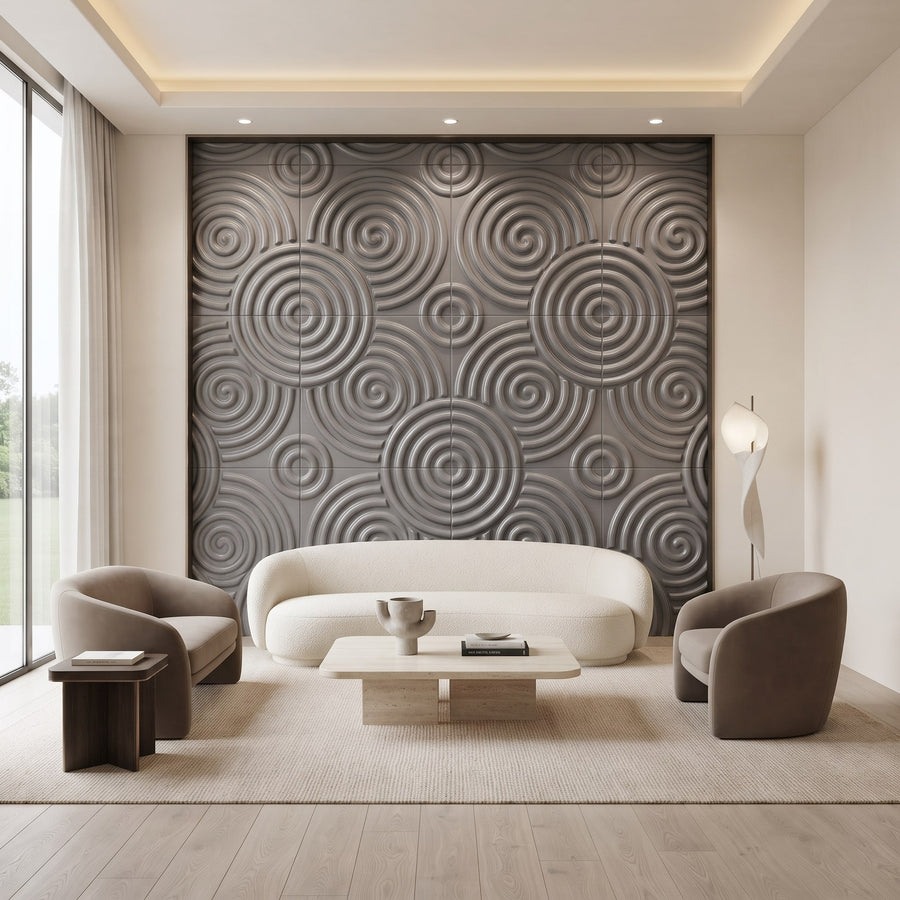 Hypnotized Square 3D Leather Wall Panel in Grey