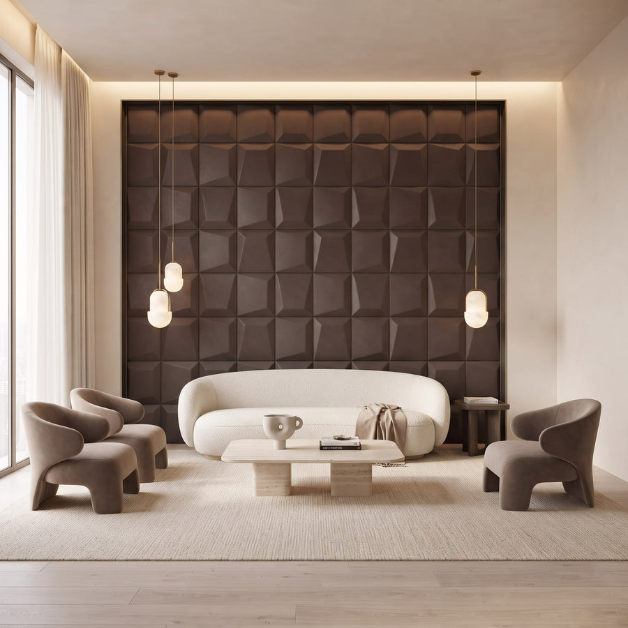 Mosaic Square 3D Leather Wall Panel in Dark Brown