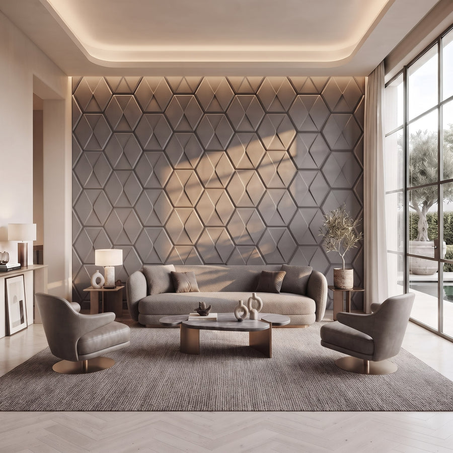Diamond Tile Hexagon 3D Leather Wall Panel in Grey