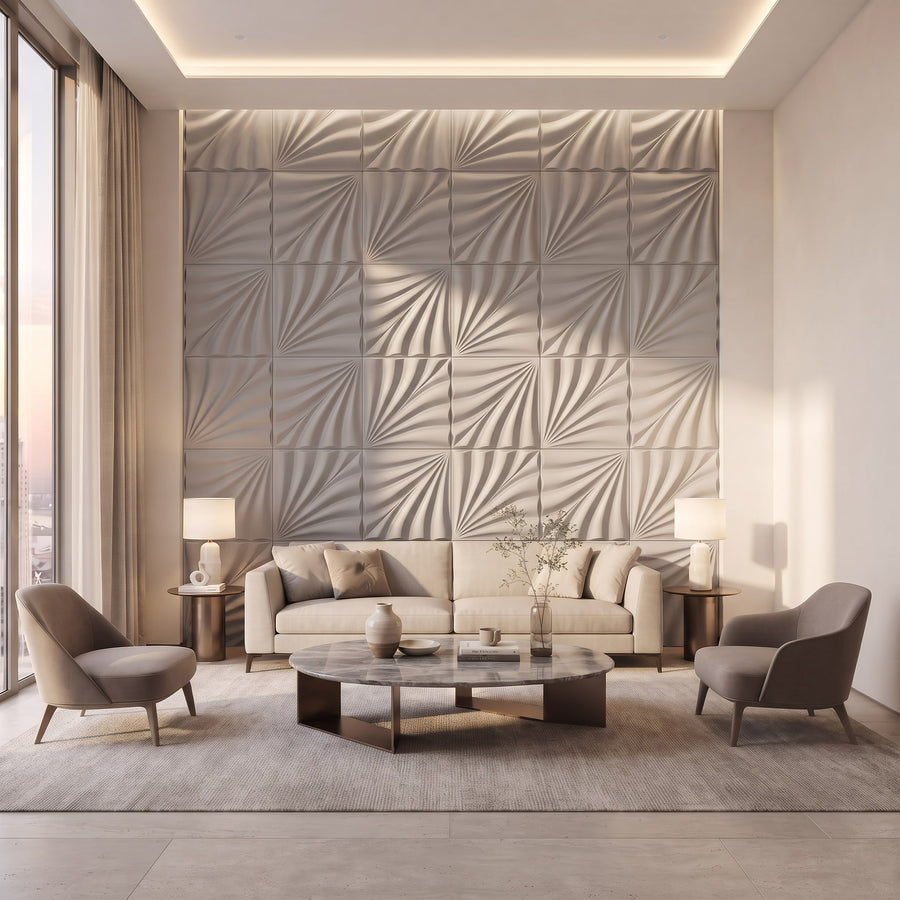 Rays Square 3D Leather Wall Panel in Light Grey