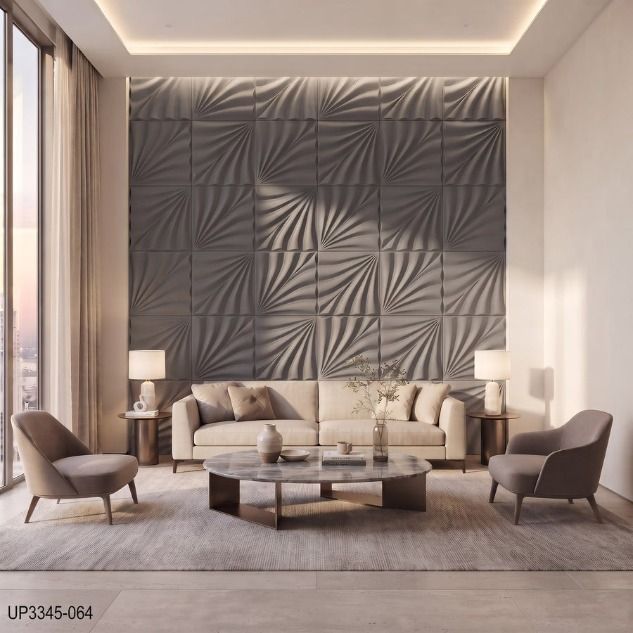 Rays Square 3D Leather Wall Panel in Grey