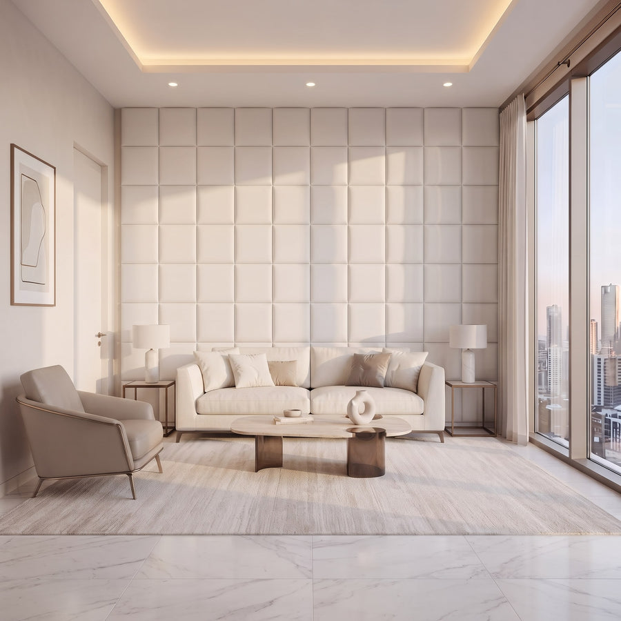 Cubed Vera 3D Leather Wall Panel in Classic White