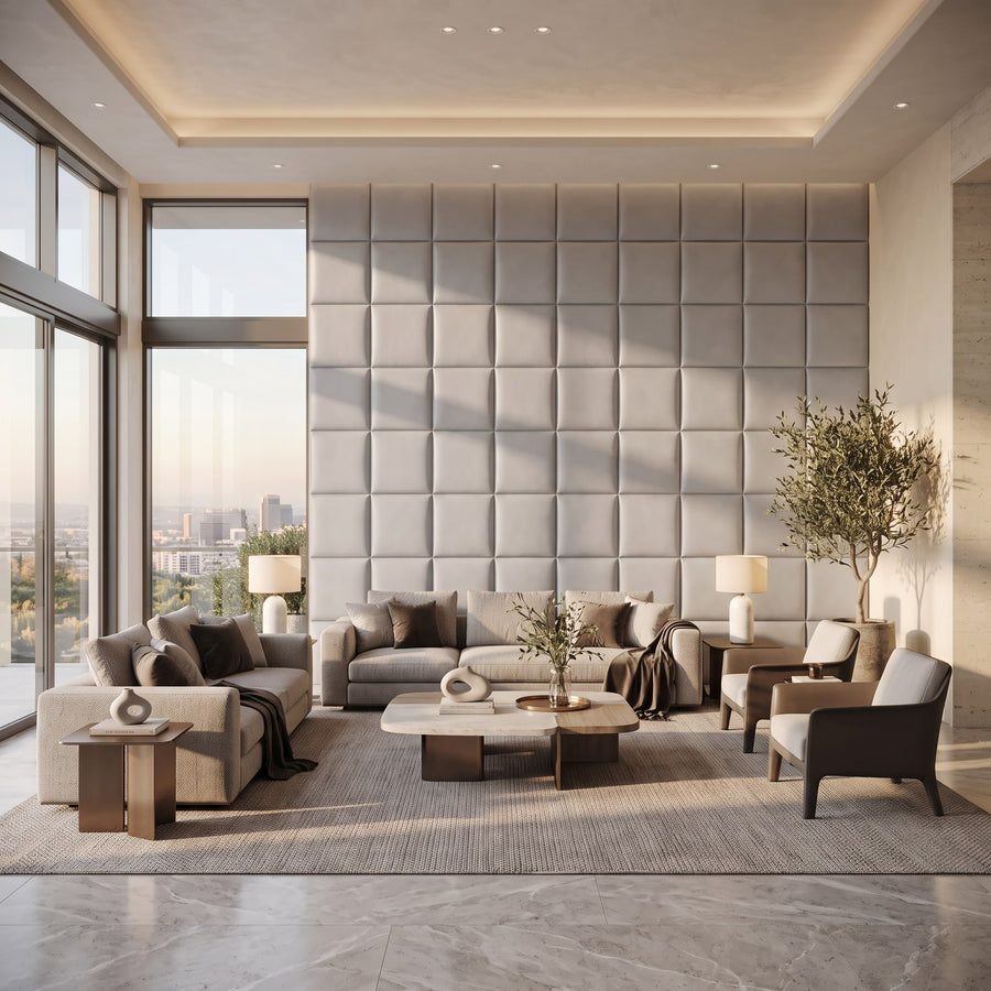 Cubed Vera 3D Leather Wall Panel in Light Grey