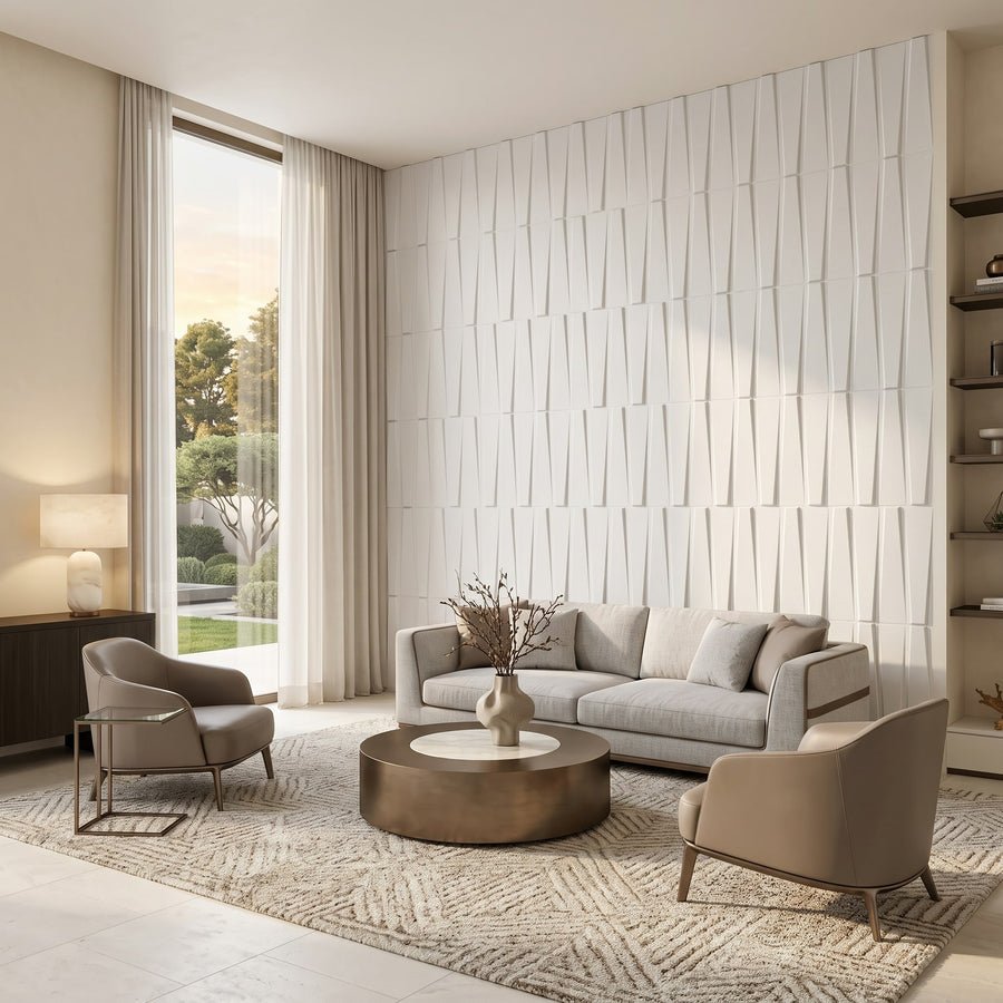 Illusory Square 3D Leather Wall Panel in Classic White
