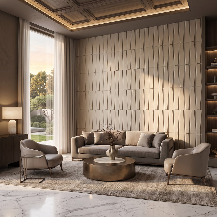 Illusory Square 3D Leather Wall Panel in Beige White